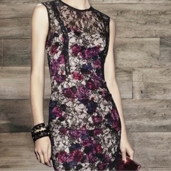 NWT French Connection Black Lace Pink Floral Dress - Picture 4 of 9